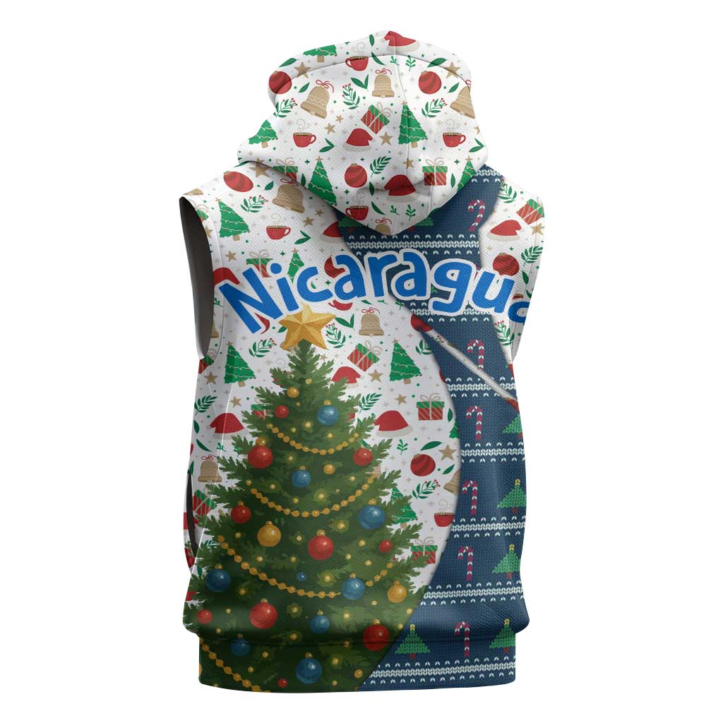 Nicaragua Christmas Sleeveless Hoodie with Santa Cooking Gallina Rellena Tree Flag and Festive Icons Design - Wonder Print Shop