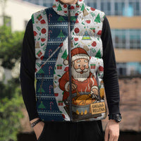 Nicaragua Christmas Sleeveless Puffer Jacket with Santa Cooking Gallina Rellena Tree Flag and Festive Icons Design - Wonder Print Shop