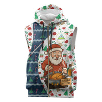 Nicaragua Christmas Sleeveless Zip Hoodie with Santa Cooking Gallina Rellena Tree Flag and Festive Icons Design - Wonder Print Shop