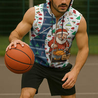 Nicaragua Christmas Sleeveless Zip Hoodie with Santa Cooking Gallina Rellena Tree Flag and Festive Icons Design - Wonder Print Shop