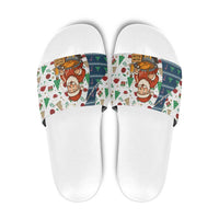 Nicaragua Christmas Slide Sandals with Santa Cooking Gallina Rellena Tree Flag and Festive Icons Design - Wonder Print Shop