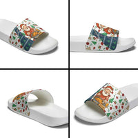 Nicaragua Christmas Slide Sandals with Santa Cooking Gallina Rellena Tree Flag and Festive Icons Design - Wonder Print Shop