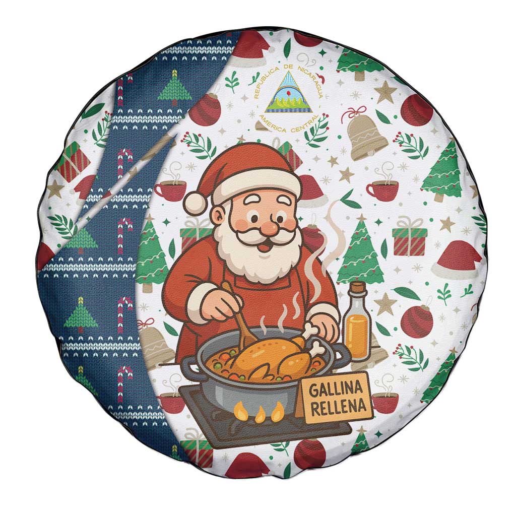 Nicaragua Christmas Spare Tire Cover with Santa Cooking Gallina Rellena Tree Flag and Festive Icons Design - Wonder Print Shop