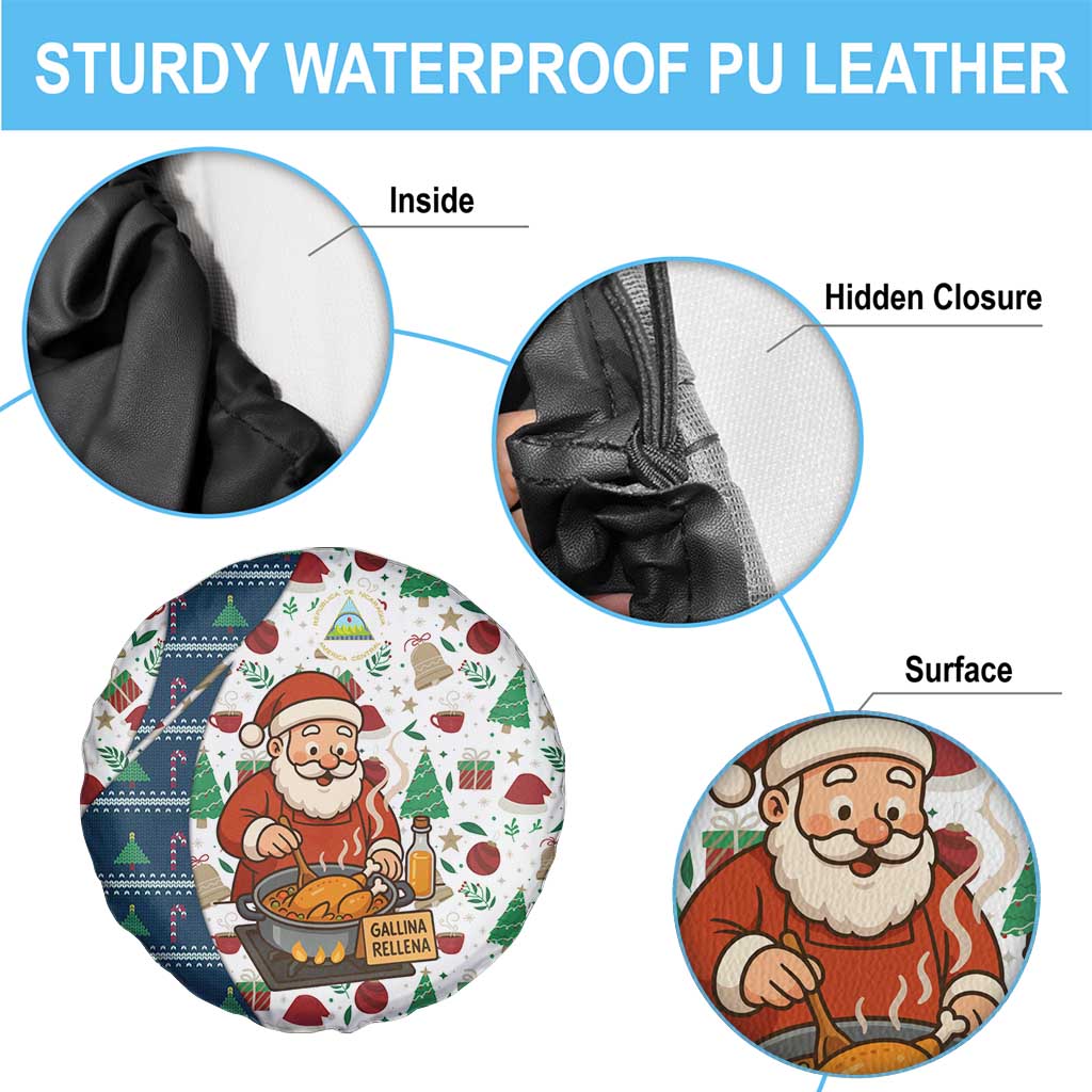 Nicaragua Christmas Spare Tire Cover with Santa Cooking Gallina Rellena Tree Flag and Festive Icons Design - Wonder Print Shop