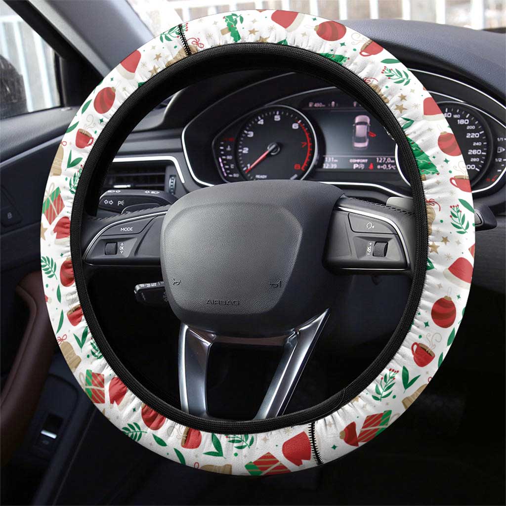 Nicaragua Christmas Steering Wheel Cover with Santa Cooking Gallina Rellena Tree Flag and Festive Icons Design - Wonder Print Shop