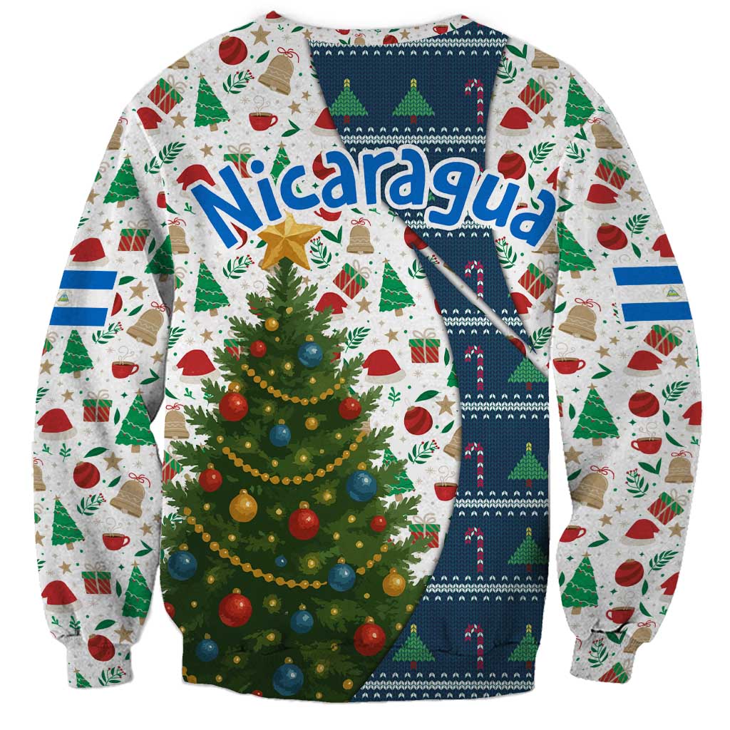 Nicaragua Christmas Sweatshirt with Santa Cooking Gallina Rellena Tree Flag and Festive Icons Design - Wonder Print Shop