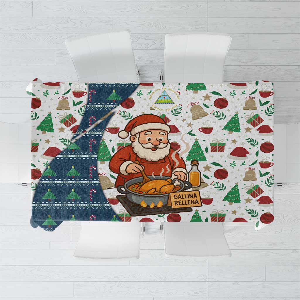 Nicaragua Christmas Tablecloth with Santa Cooking Gallina Rellena Tree Flag and Festive Icons Design - Wonder Print Shop