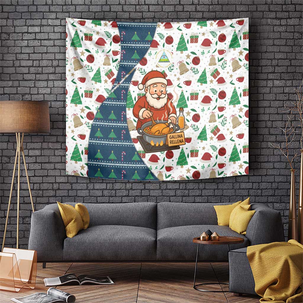 Nicaragua Christmas Tapestry with Santa Cooking Gallina Rellena Tree Flag and Festive Icons Design - Wonder Print Shop