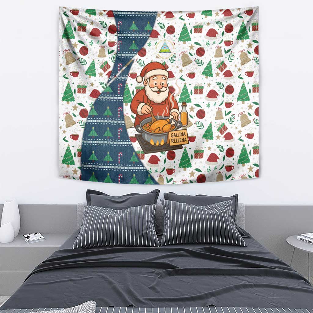 Nicaragua Christmas Tapestry with Santa Cooking Gallina Rellena Tree Flag and Festive Icons Design - Wonder Print Shop
