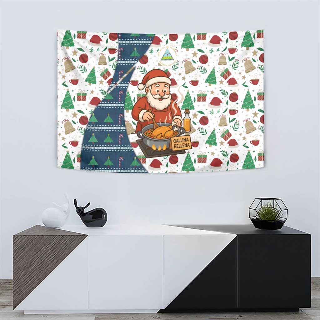 Nicaragua Christmas Tapestry with Santa Cooking Gallina Rellena Tree Flag and Festive Icons Design - Wonder Print Shop