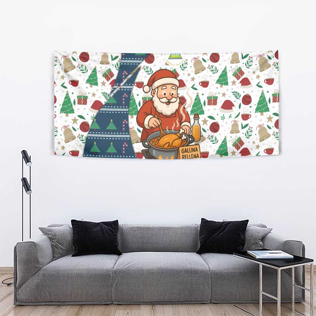 Nicaragua Christmas Tapestry with Santa Cooking Gallina Rellena Tree Flag and Festive Icons Design - Wonder Print Shop