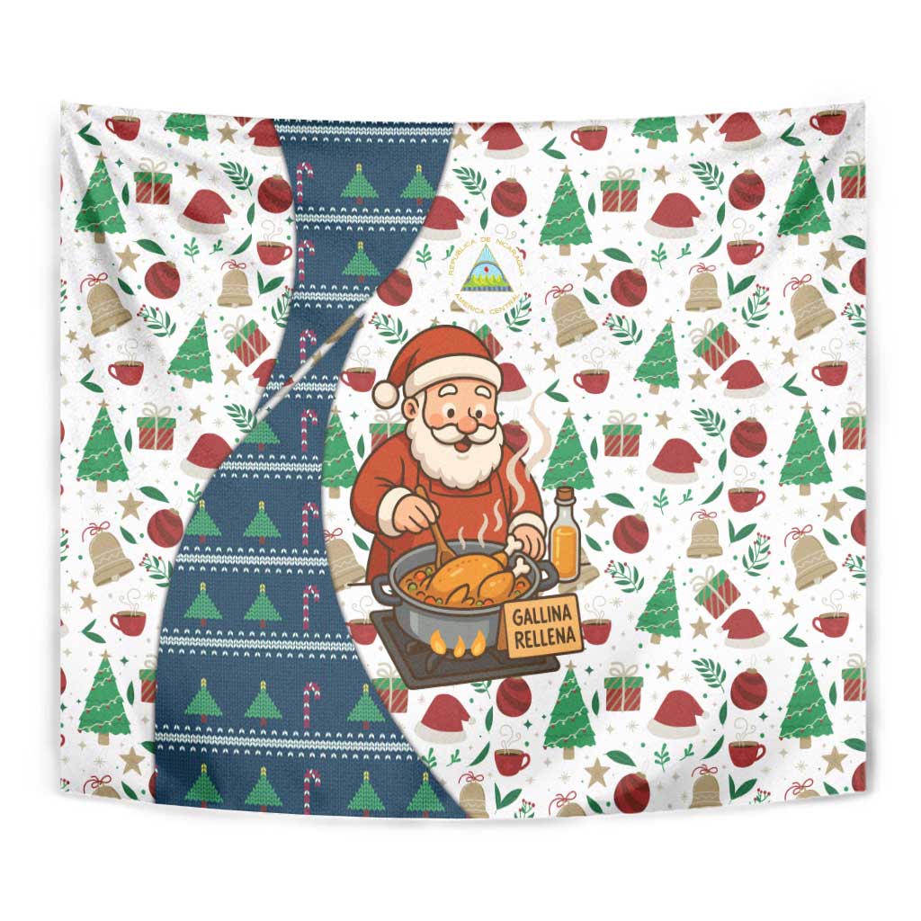 Nicaragua Christmas Tapestry with Santa Cooking Gallina Rellena Tree Flag and Festive Icons Design - Wonder Print Shop