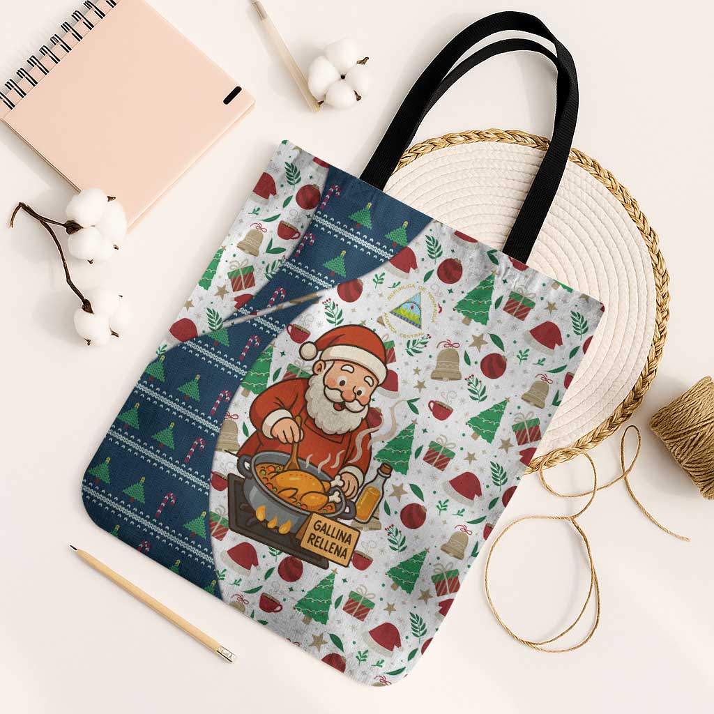 Nicaragua Christmas Tote Bag with Santa Cooking Gallina Rellena Tree Flag and Festive Icons Design - Wonder Print Shop