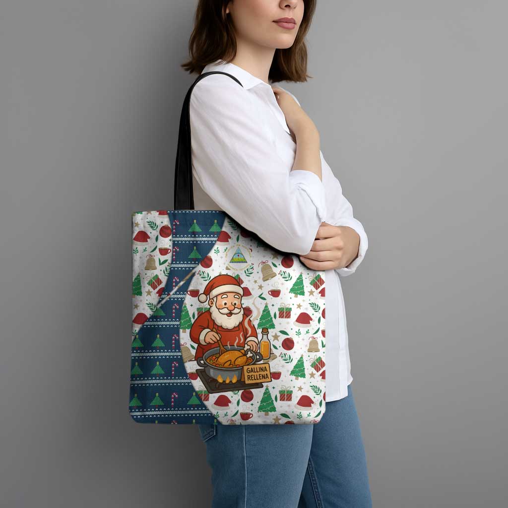 Nicaragua Christmas Tote Bag with Santa Cooking Gallina Rellena Tree Flag and Festive Icons Design - Wonder Print Shop