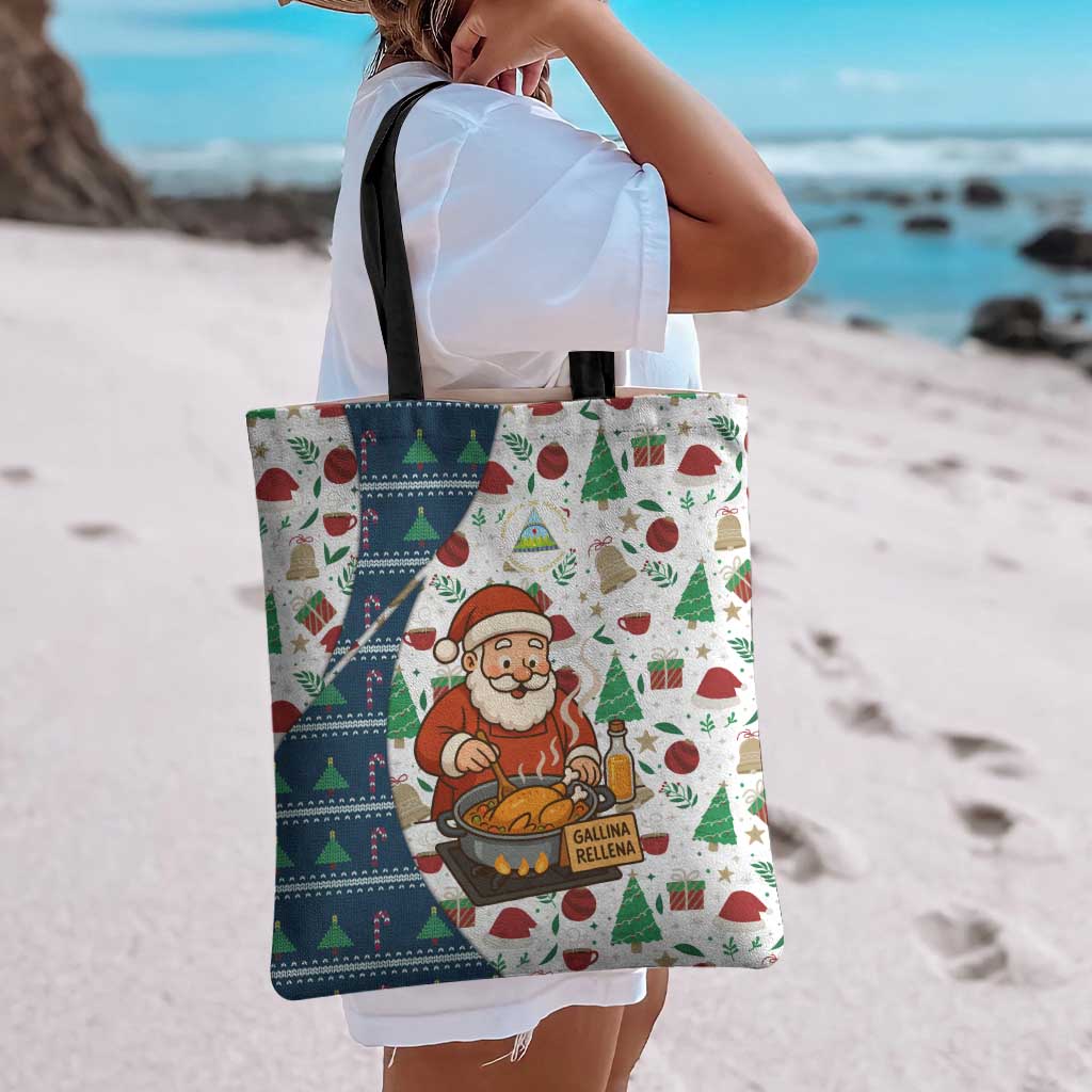 Nicaragua Christmas Tote Bag with Santa Cooking Gallina Rellena Tree Flag and Festive Icons Design - Wonder Print Shop