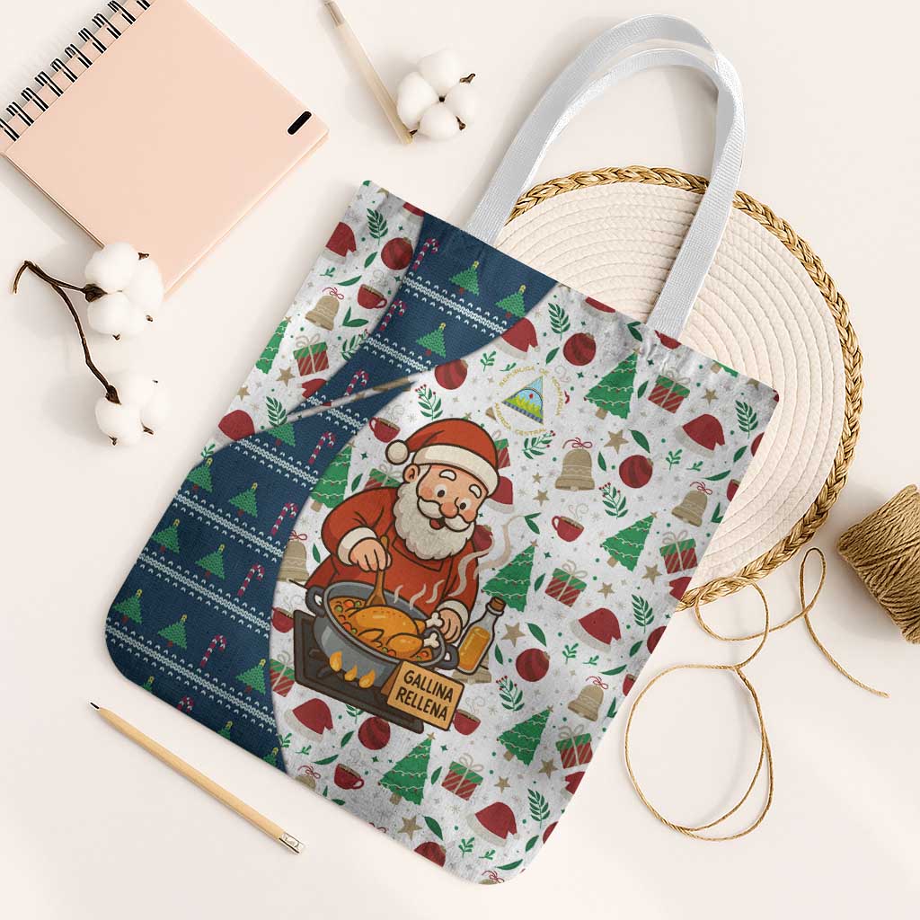 Nicaragua Christmas Tote Bag with Santa Cooking Gallina Rellena Tree Flag and Festive Icons Design - Wonder Print Shop
