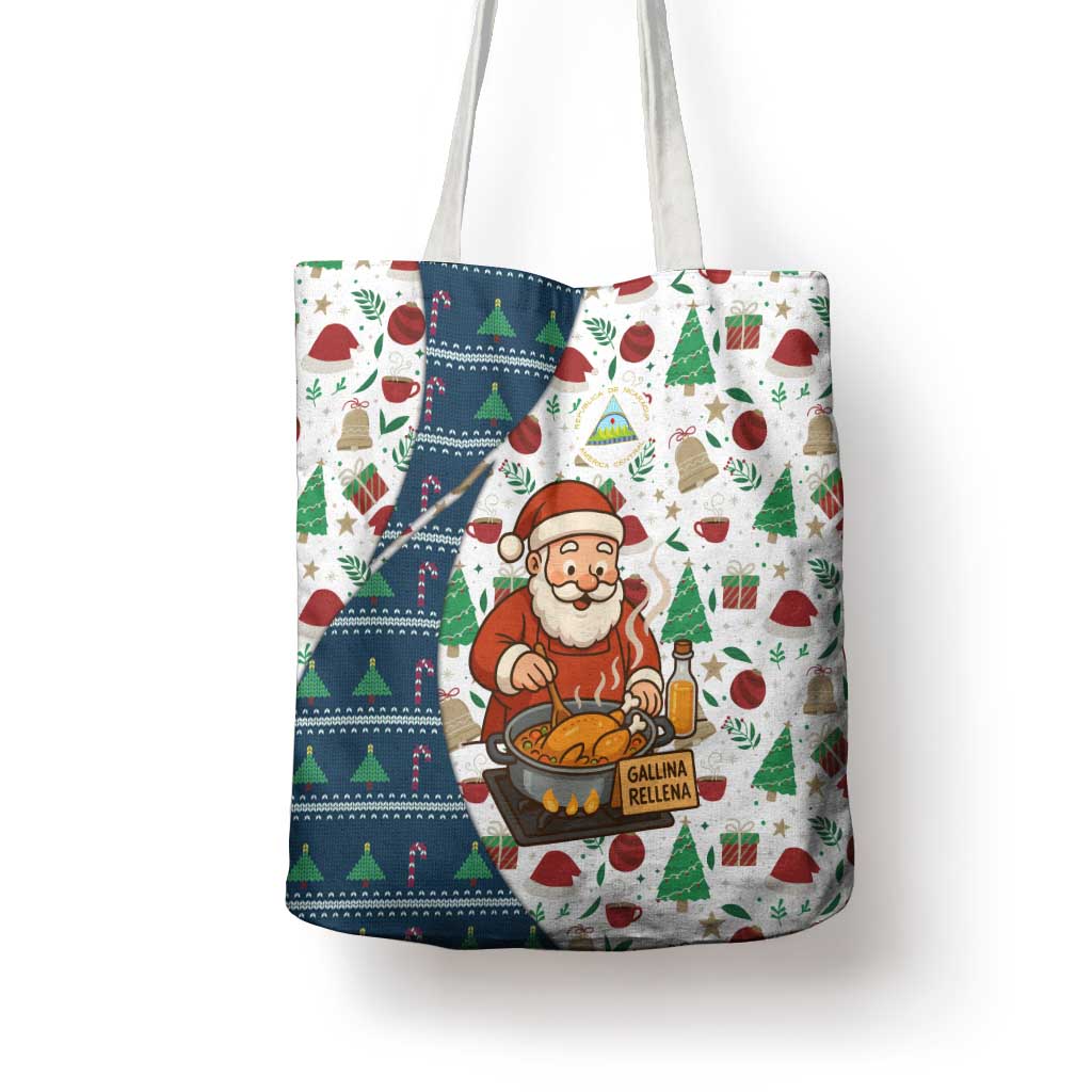 Nicaragua Christmas Tote Bag with Santa Cooking Gallina Rellena Tree Flag and Festive Icons Design - Wonder Print Shop
