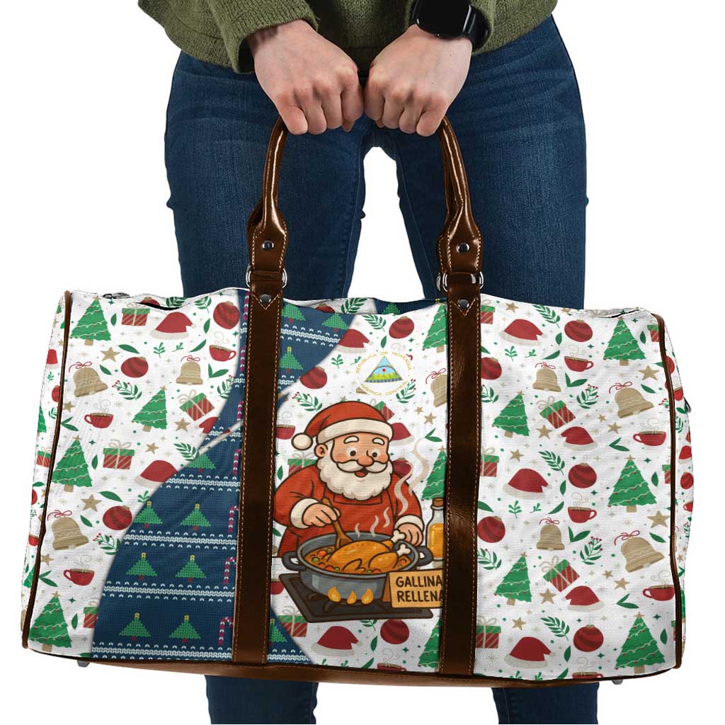 Nicaragua Christmas Travel Bag with Santa Cooking Gallina Rellena Tree Flag and Festive Icons Design - Wonder Print Shop