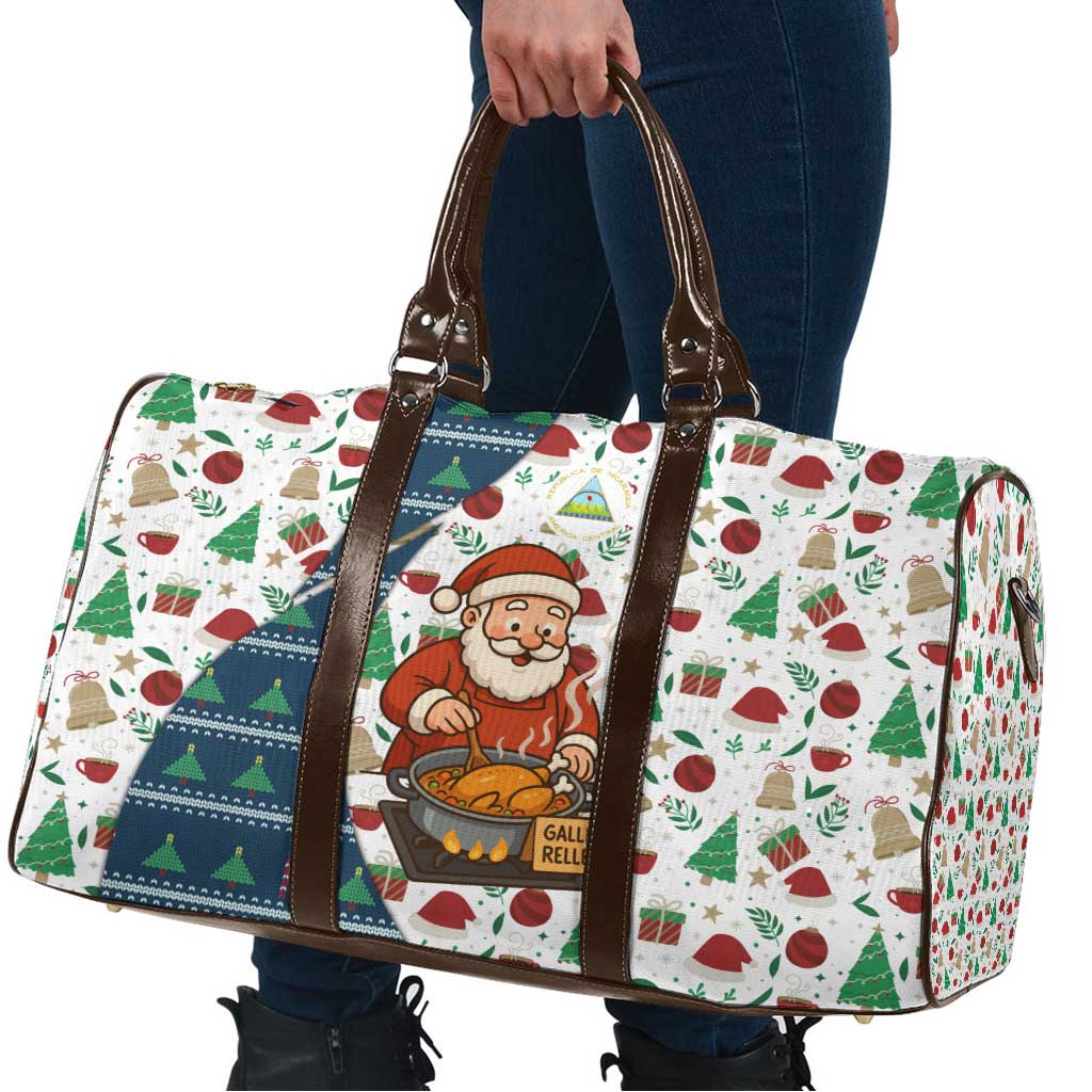 Nicaragua Christmas Travel Bag with Santa Cooking Gallina Rellena Tree Flag and Festive Icons Design - Wonder Print Shop