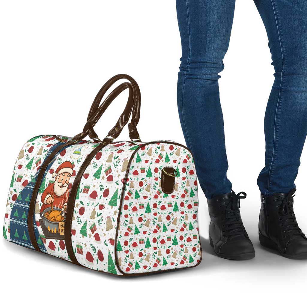 Nicaragua Christmas Travel Bag with Santa Cooking Gallina Rellena Tree Flag and Festive Icons Design - Wonder Print Shop