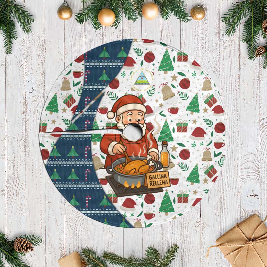 Nicaragua Christmas Tree Skirt with Santa Cooking Gallina Rellena Tree Flag and Festive Icons Design - Wonder Print Shop