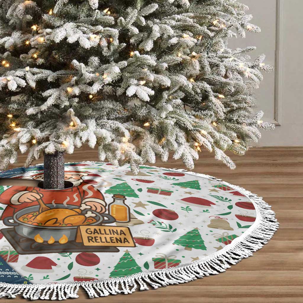 Nicaragua Christmas Tree Skirt with Santa Cooking Gallina Rellena Tree Flag and Festive Icons Design - Wonder Print Shop