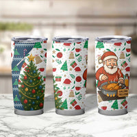 Nicaragua Christmas Tumbler Cup with Santa Cooking Gallina Rellena Tree Flag and Festive Icons Design - Wonder Print Shop