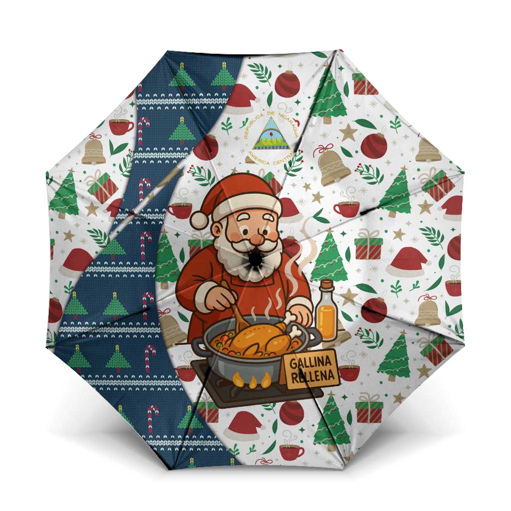 Nicaragua Christmas Umbrella with Santa Cooking Gallina Rellena Tree Flag and Festive Icons Design - Wonder Print Shop