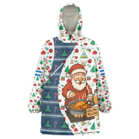 Nicaragua Christmas Wearable Blanket Hoodie with Santa Cooking Gallina Rellena Tree Flag and Festive Icons Design - Wonder Print Shop