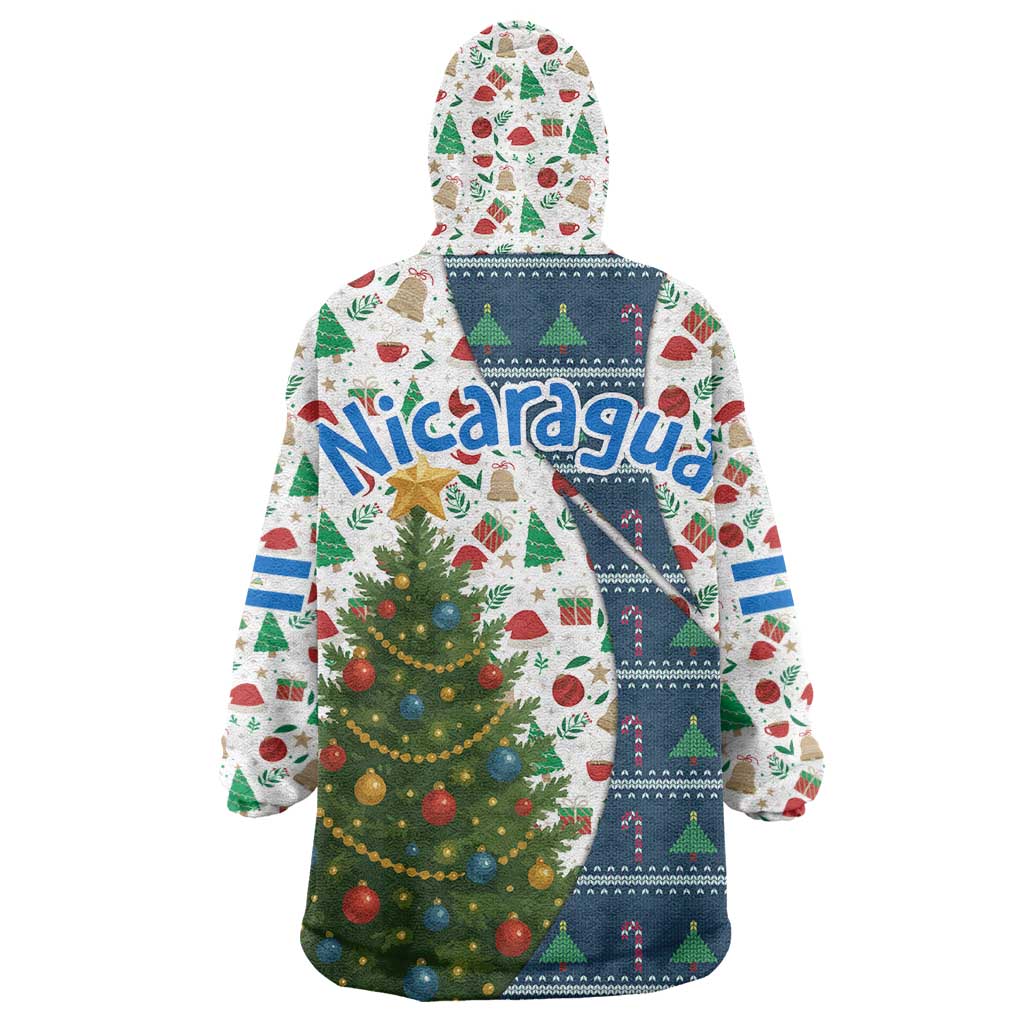 Nicaragua Christmas Wearable Blanket Hoodie with Santa Cooking Gallina Rellena Tree Flag and Festive Icons Design - Wonder Print Shop
