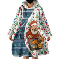 Nicaragua Christmas Wearable Blanket Hoodie with Santa Cooking Gallina Rellena Tree Flag and Festive Icons Design - Wonder Print Shop