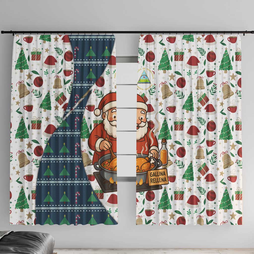 Nicaragua Christmas Window Curtain with Santa Cooking Gallina Rellena Tree Flag and Festive Icons Design - Wonder Print Shop