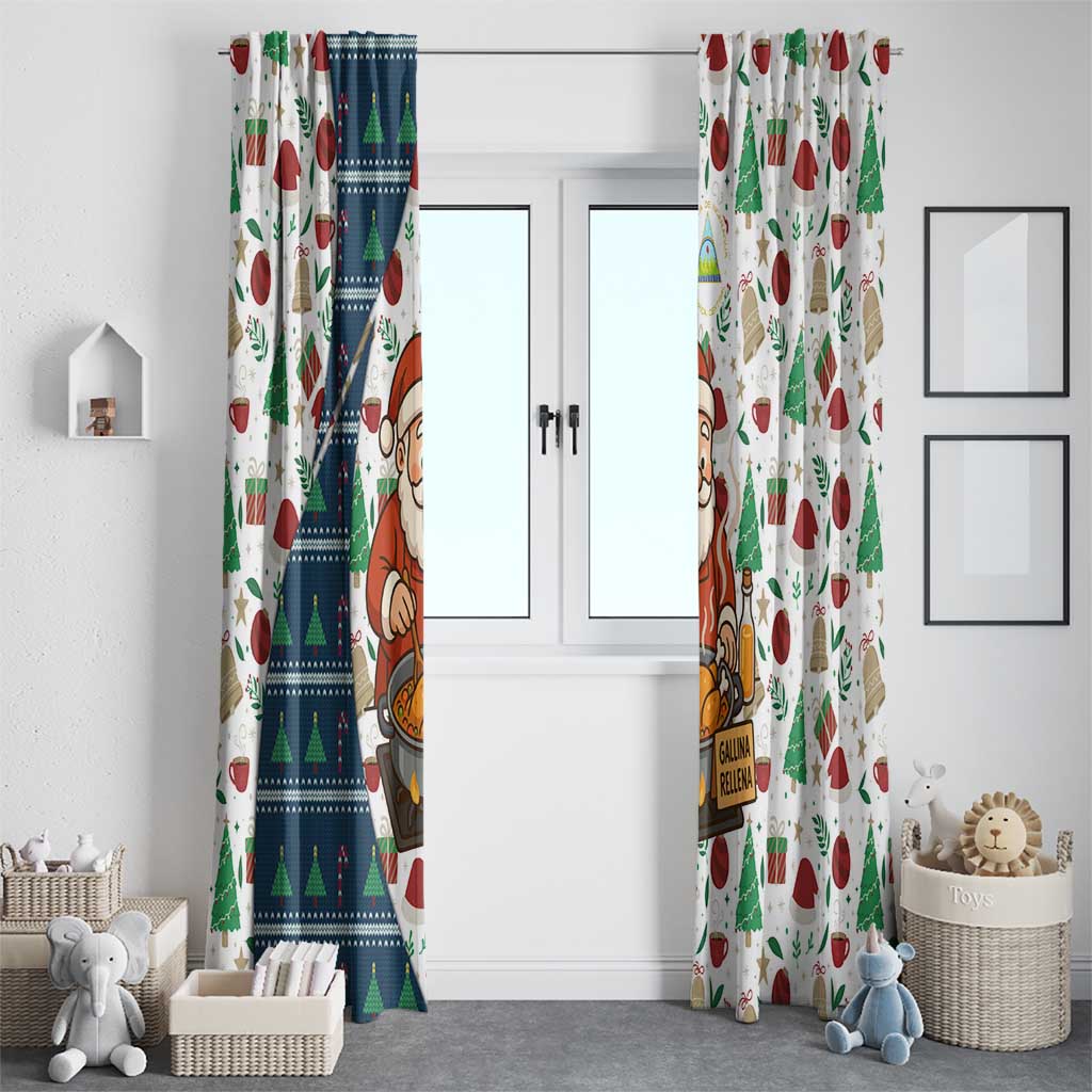 Nicaragua Christmas Window Curtain with Santa Cooking Gallina Rellena Tree Flag and Festive Icons Design - Wonder Print Shop