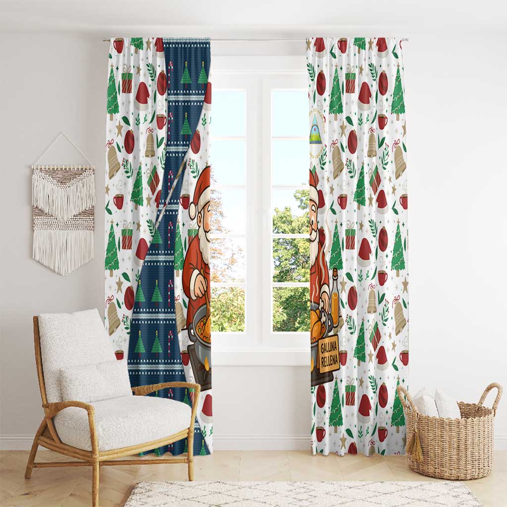 Nicaragua Christmas Window Curtain with Santa Cooking Gallina Rellena Tree Flag and Festive Icons Design - Wonder Print Shop