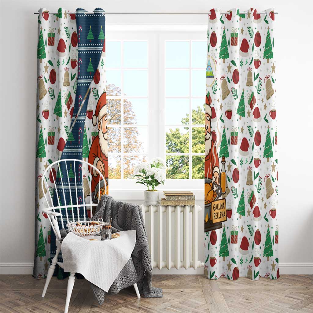 Nicaragua Christmas Window Curtain with Santa Cooking Gallina Rellena Tree Flag and Festive Icons Design - Wonder Print Shop