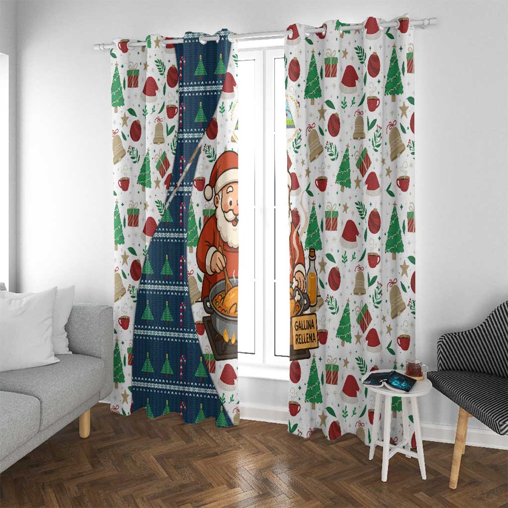 Nicaragua Christmas Window Curtain with Santa Cooking Gallina Rellena Tree Flag and Festive Icons Design - Wonder Print Shop
