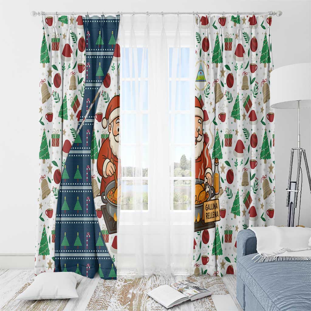 Nicaragua Christmas Window Curtain with Santa Cooking Gallina Rellena Tree Flag and Festive Icons Design - Wonder Print Shop
