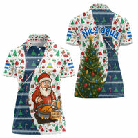 Nicaragua Christmas Women Polo Shirt with Santa Cooking Gallina Rellena Tree Flag and Festive Icons Design - Wonder Print Shop