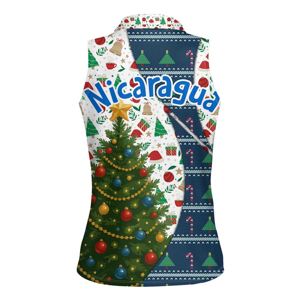 Nicaragua Christmas Women Sleeveless Polo Shirt with Santa Cooking Gallina Rellena Tree Flag and Festive Icons Design - Wonder Print Shop