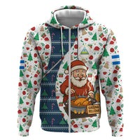 Nicaragua Christmas Zip Hoodie with Santa Cooking Gallina Rellena Tree Flag and Festive Icons Design - Wonder Print Shop