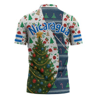 Nicaragua Christmas Zipper Polo Shirt with Santa Cooking Gallina Rellena Tree Flag and Festive Icons Design - Wonder Print Shop