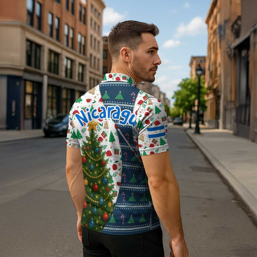 Nicaragua Christmas Zipper Polo Shirt with Santa Cooking Gallina Rellena Tree Flag and Festive Icons Design - Wonder Print Shop
