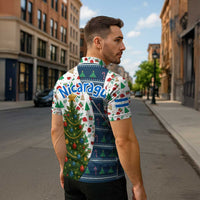 Nicaragua Christmas Zipper Polo Shirt with Santa Cooking Gallina Rellena Tree Flag and Festive Icons Design - Wonder Print Shop