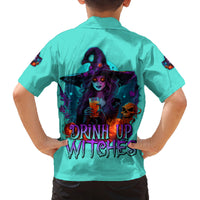 Drink Up Witches Halloween Family Matching Off Shoulder Long Sleeve Dress and Hawaiian Shirt - Wonder Print Shop