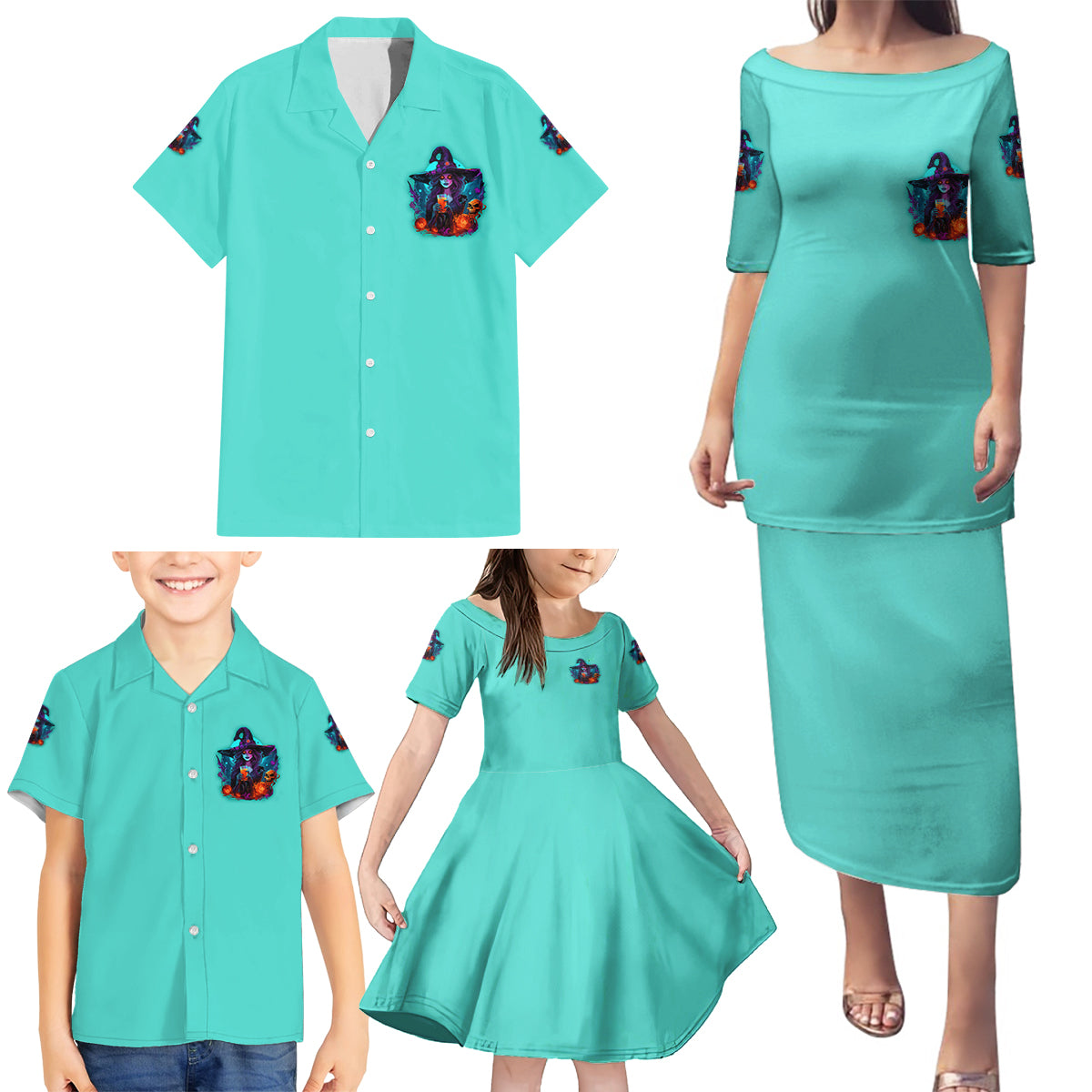 Drink Up Witches Halloween Family Matching Puletasi Dress and Hawaiian Shirt - Wonder Print Shop