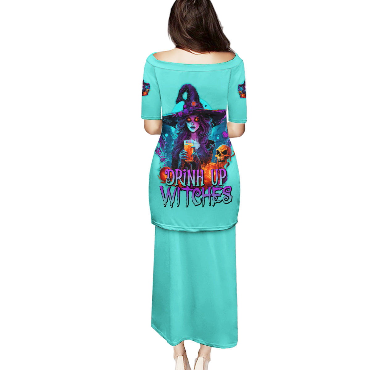 Drink Up Witches Halloween Family Matching Puletasi Dress and Hawaiian Shirt - Wonder Print Shop