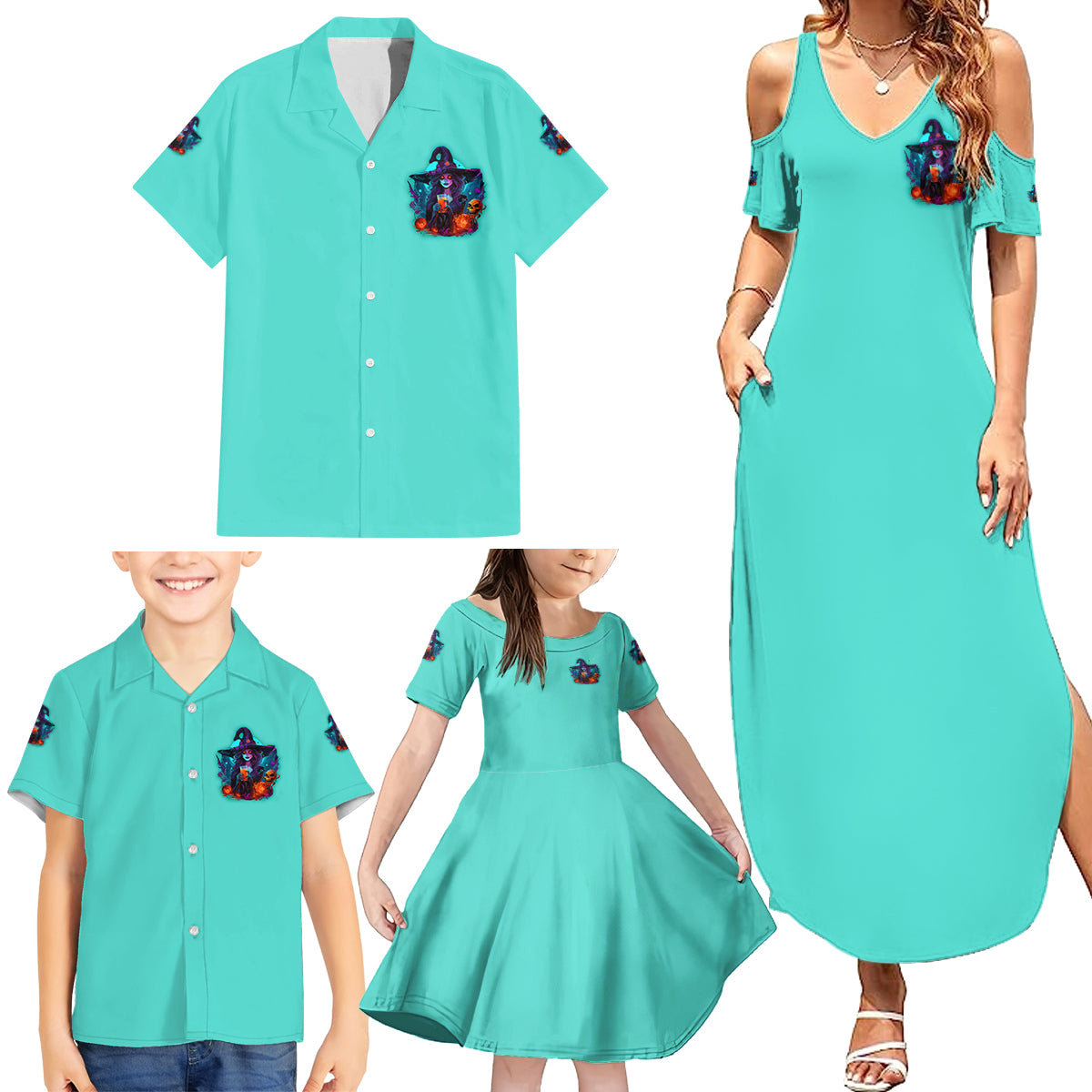 Drink Up Witches Halloween Family Matching Summer Maxi Dress and Hawaiian Shirt - Wonder Print Shop