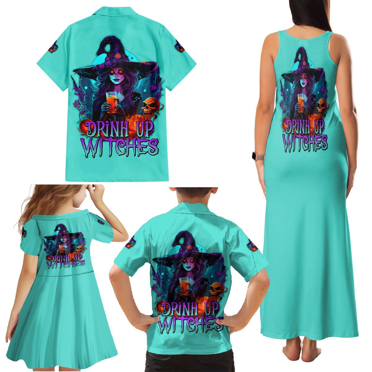Drink Up Witches Halloween Family Matching Tank Maxi Dress and Hawaiian Shirt - Wonder Print Shop