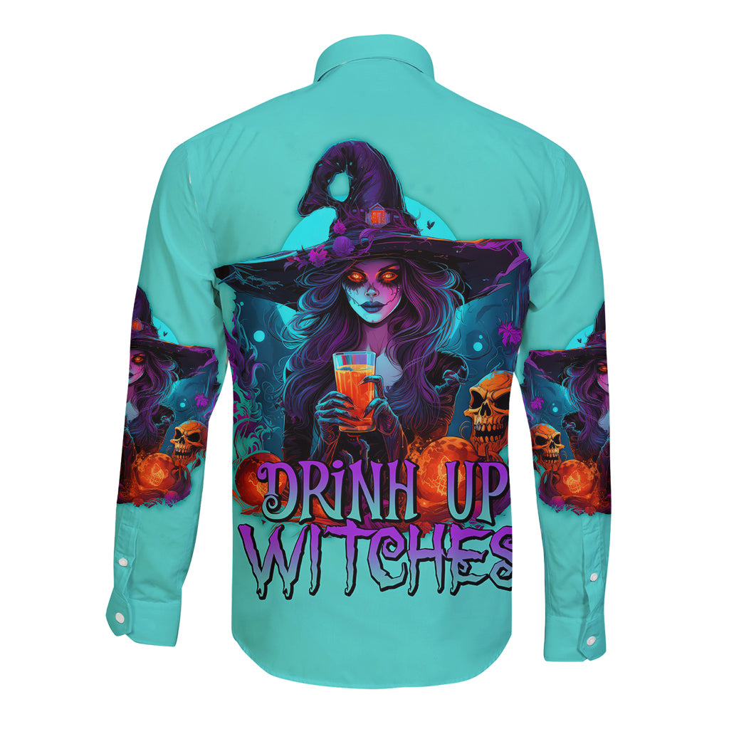 Drink Up Witches Halloween Long Sleeve Button Shirt - Wonder Print Shop
