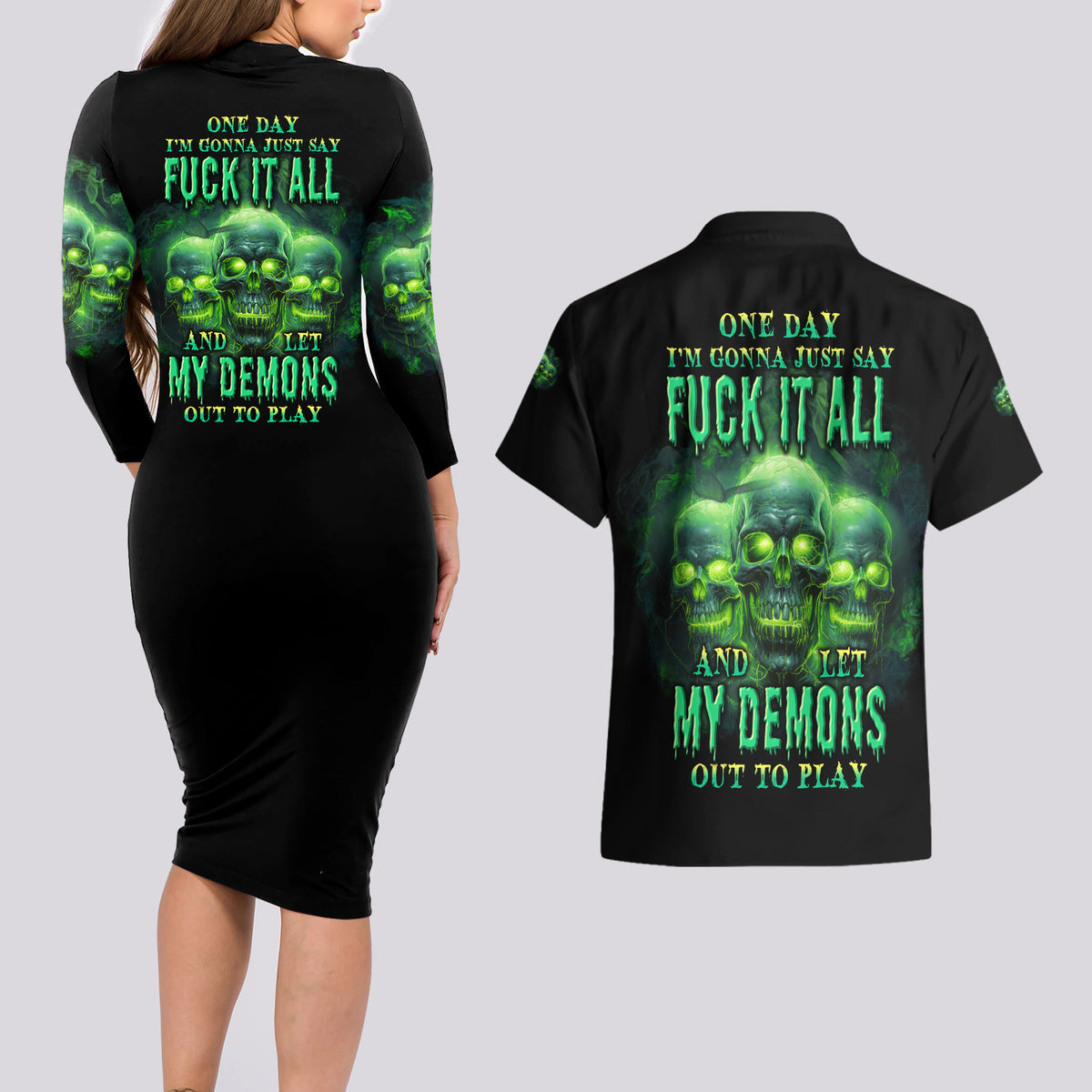 One Day I'm Gonna Just Say Couples Matching Long Sleeve Bodycon Dress and Hawaiian Shirt - Wonder Print Shop